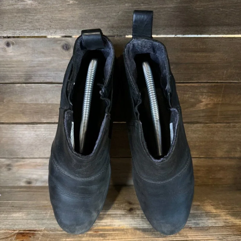 Womens Sorel Emilie Chelsea Black Leather Waterproof Ankle Boots Size 10 M GUC‎